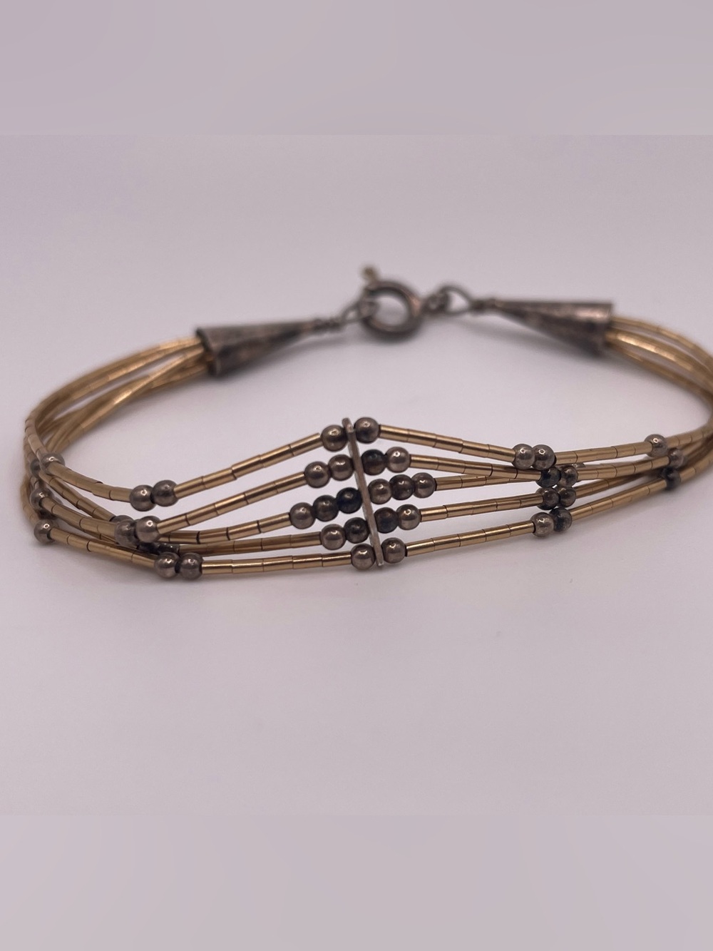 Vintage Sterling Silver Multi Strand Tube Bead Bracelet 7” Boho